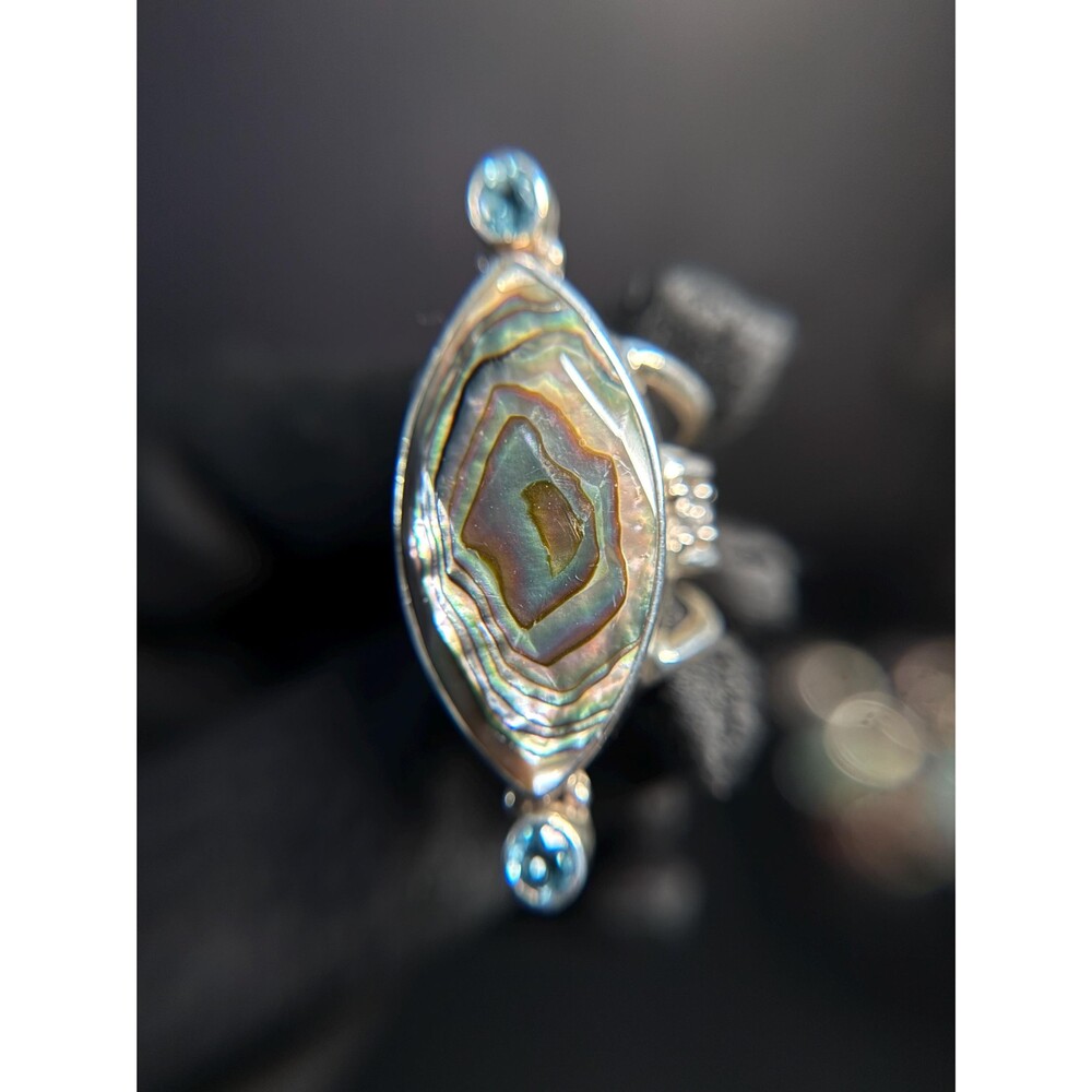 Sajen Sterling Silver Abalone & Blue Topaz Statement Ring Adjustable Size 7